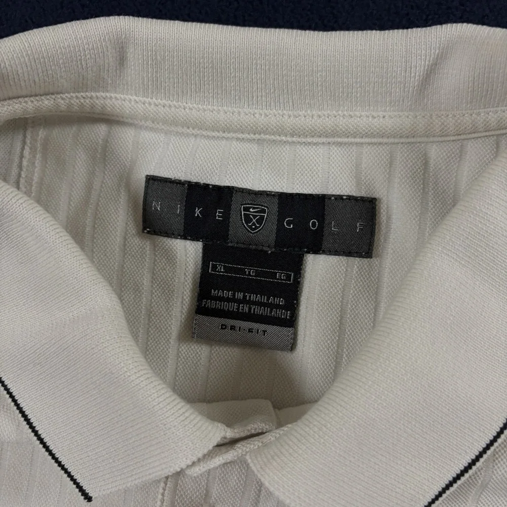 Vintage Nike Golf Shirt XL Ribbed Polo Cream White Y2K Dri Fit Short Sleeve